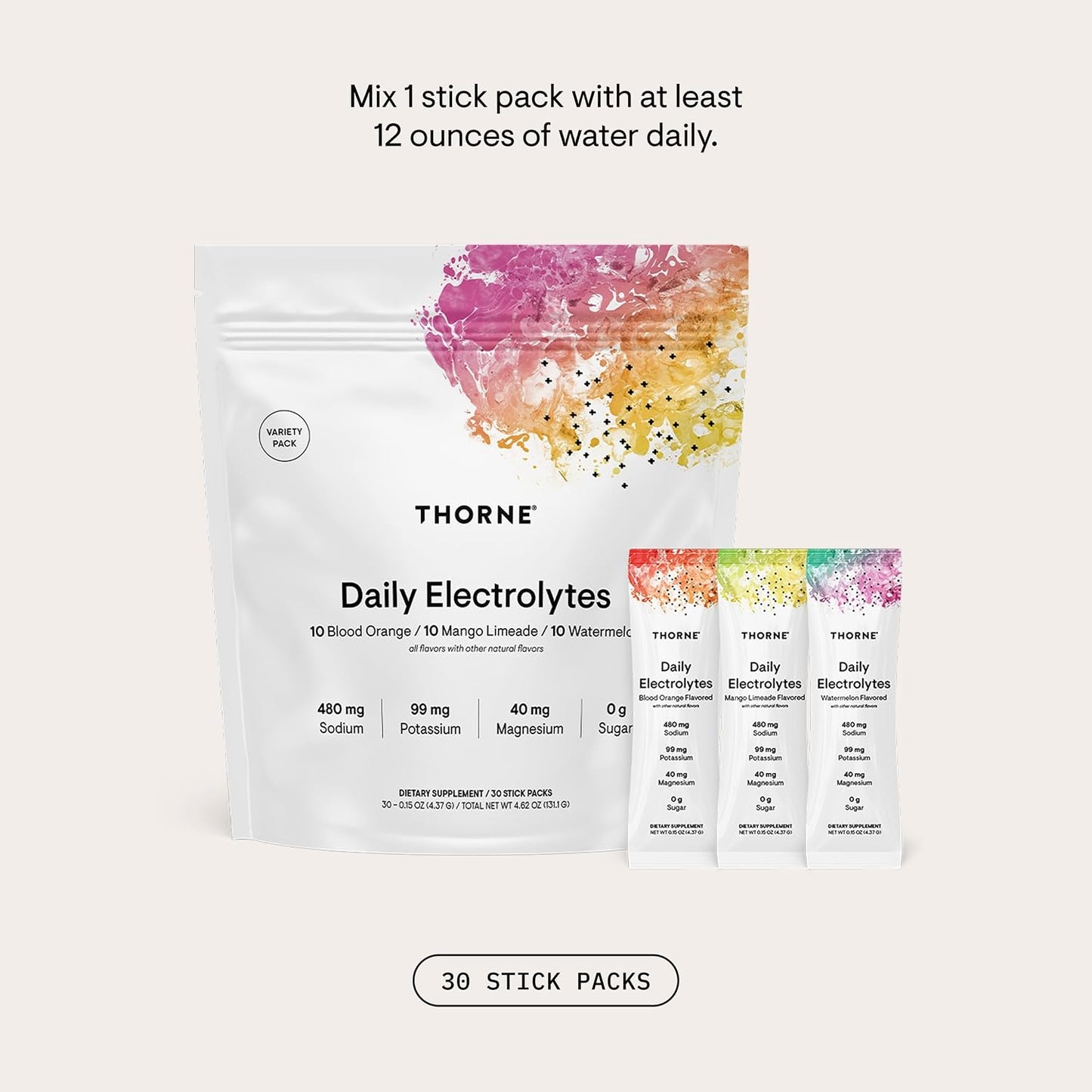 THORNE Daily Electrolytes, Electrolyte Powder Drink Mix, 30 Stick Packs