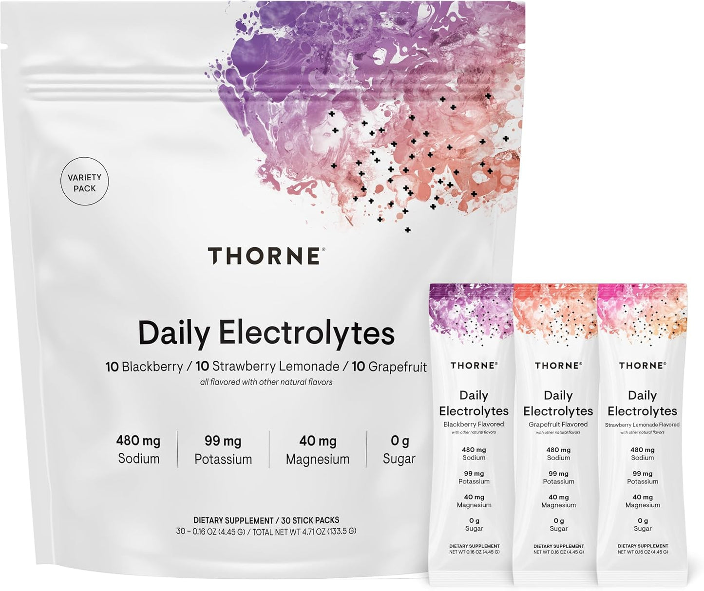 THORNE Daily Electrolytes, Electrolyte Powder Drink Mix, 30 Stick Packs
