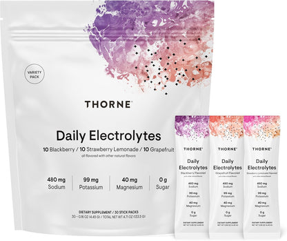 THORNE Daily Electrolytes, Electrolyte Powder Drink Mix, 30 Stick Packs